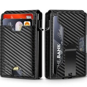 HIMI Mens Carbon Fiber Slim Wallet RFID Blocking Minimalist Money Clip Black